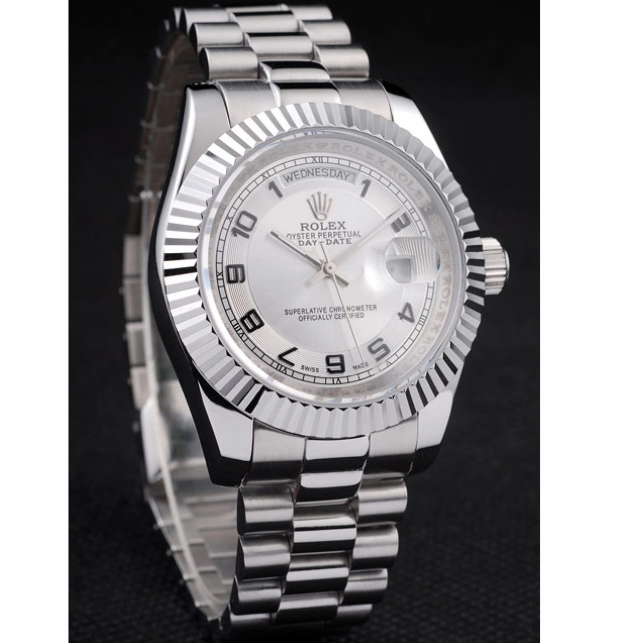 MiroTime 1029 Rolex Day-Date Polished Stainless Steel White Dial